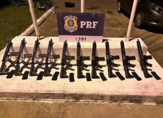 PRF localiza 10 fuzis escondidos no tanque e lataria de carro na BR-280 em Mafra