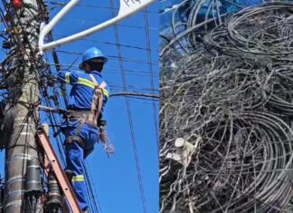Balneário Piçarras remove 1,5 tonelada de fios sem uso em postes de energia