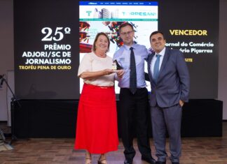 Jornal do Comércio vence categoria Melhor Site no 25º Prêmio Adjori/SC de Jornalismo