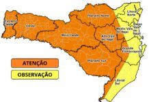 Defesa Civil de SC emite alerta para temporais entre esta quarta e quinta-feira