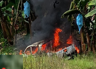 Caminhonete capota e pega fogo em Luiz Alves; ninguém fica ferido