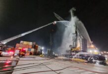 Incêndio atinge guindaste no Porto de Itajaí e mobiliza bombeiros durante a noite