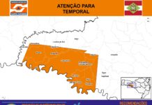 Defesa Civil emite alerta para temporais com granizo e ventos fortes em 19 cidades de Santa Catarina