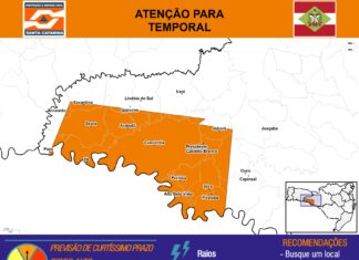 Defesa Civil emite alerta para temporais com granizo e ventos fortes em 19 cidades de Santa Catarina