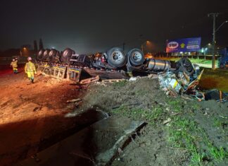 Motorista morre preso às ferragens após colisisão entre caminhões na BR-101, em Araquari